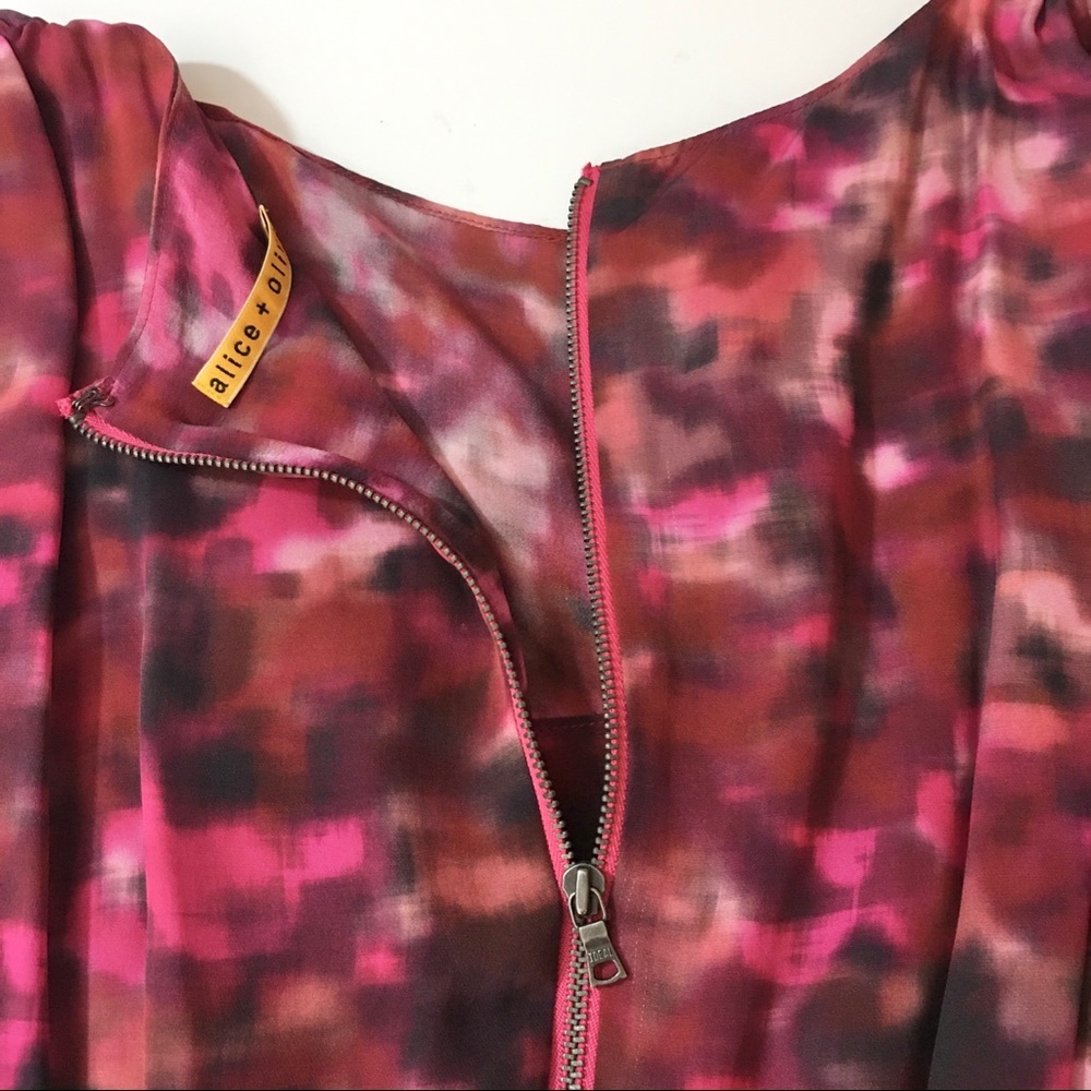 Alicia + Olivia Red‎ Watercolor Silk Mini Dress - Picture 11 of 16
